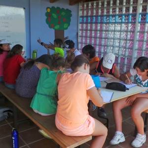 Dia de clases y juegos en campamento